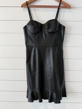 Gracia Black Faux Leather Mini Dress with Spaghetti Straps